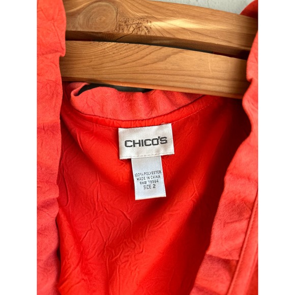 Chico's Womes Jacket Blazer Faux Suede Ruffles Open Front Long Sleeve Pink Sz 2 - Picture 2 of 4